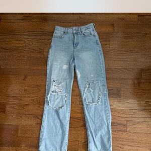 Forever 21 Light Blue Distressed Straight Leg Jeans